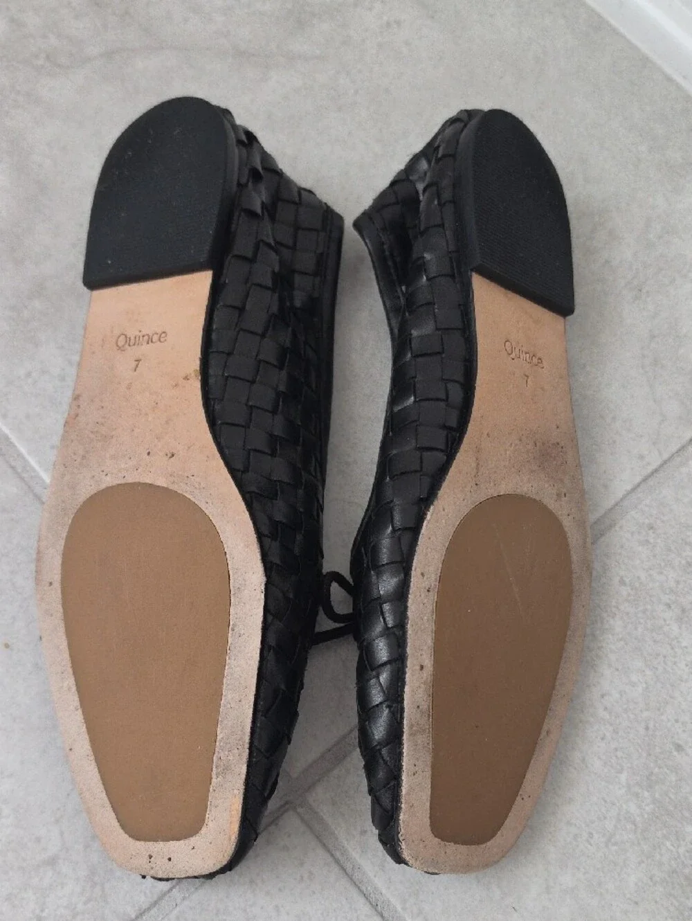 Quince Black Woven Ballet Flats with Bow Accent